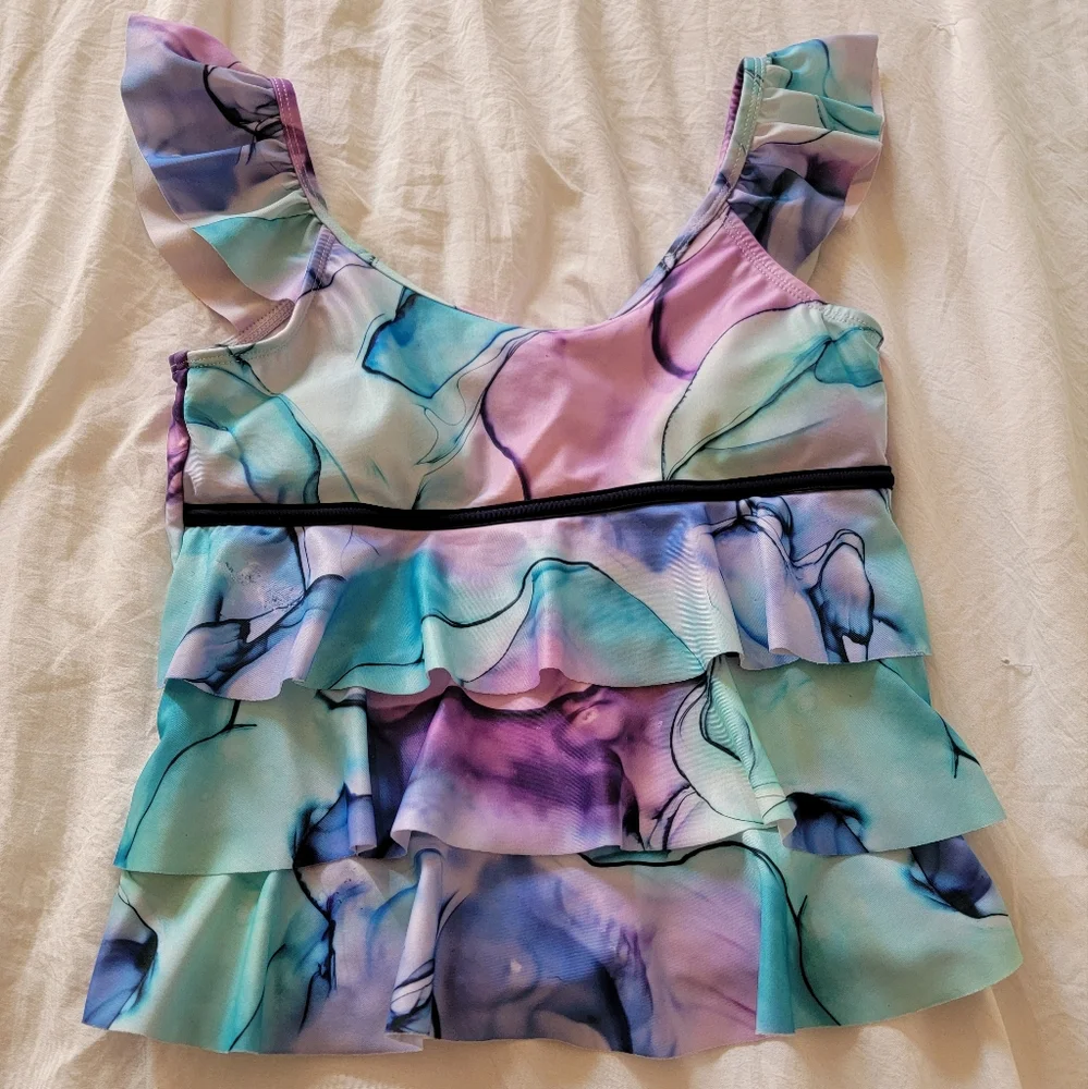 Justice Girls ruffled tankini Swim Top